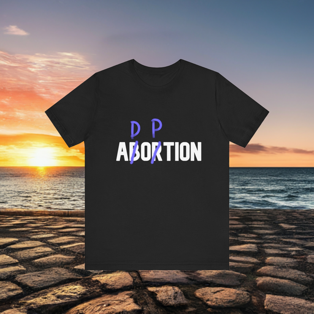 Adoption, Not Abortion Unisex Jersey Short Sleeve Tee (WHITE font)